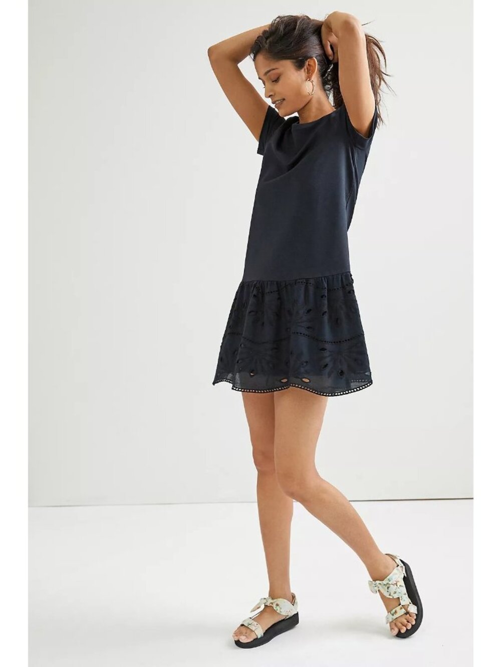 Anthropologie Black Mini Dress with Eyelet Skirt